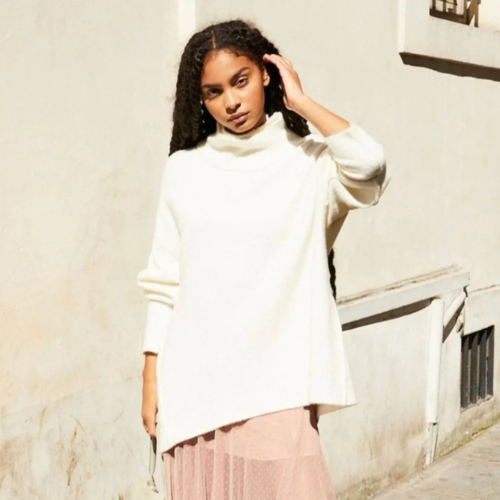 Free People Afterglow Mock Neck Sweater Tunic Oversized Slouchy XS Runs Big!